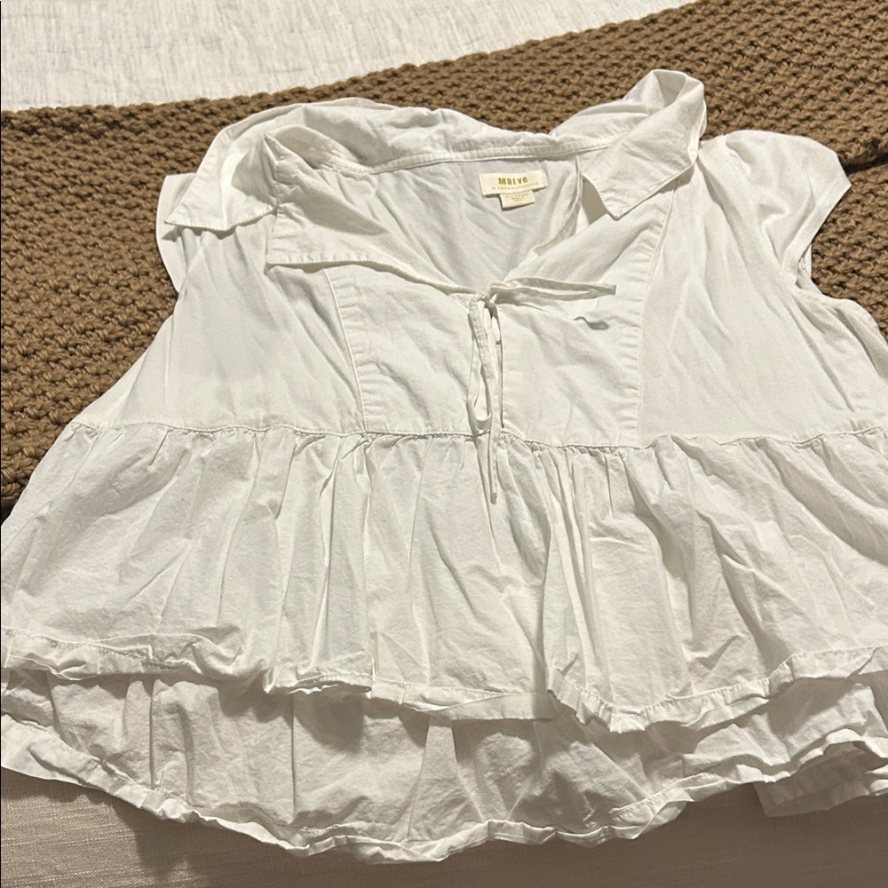 Maeve White Peplum Blouse with Tie Detail